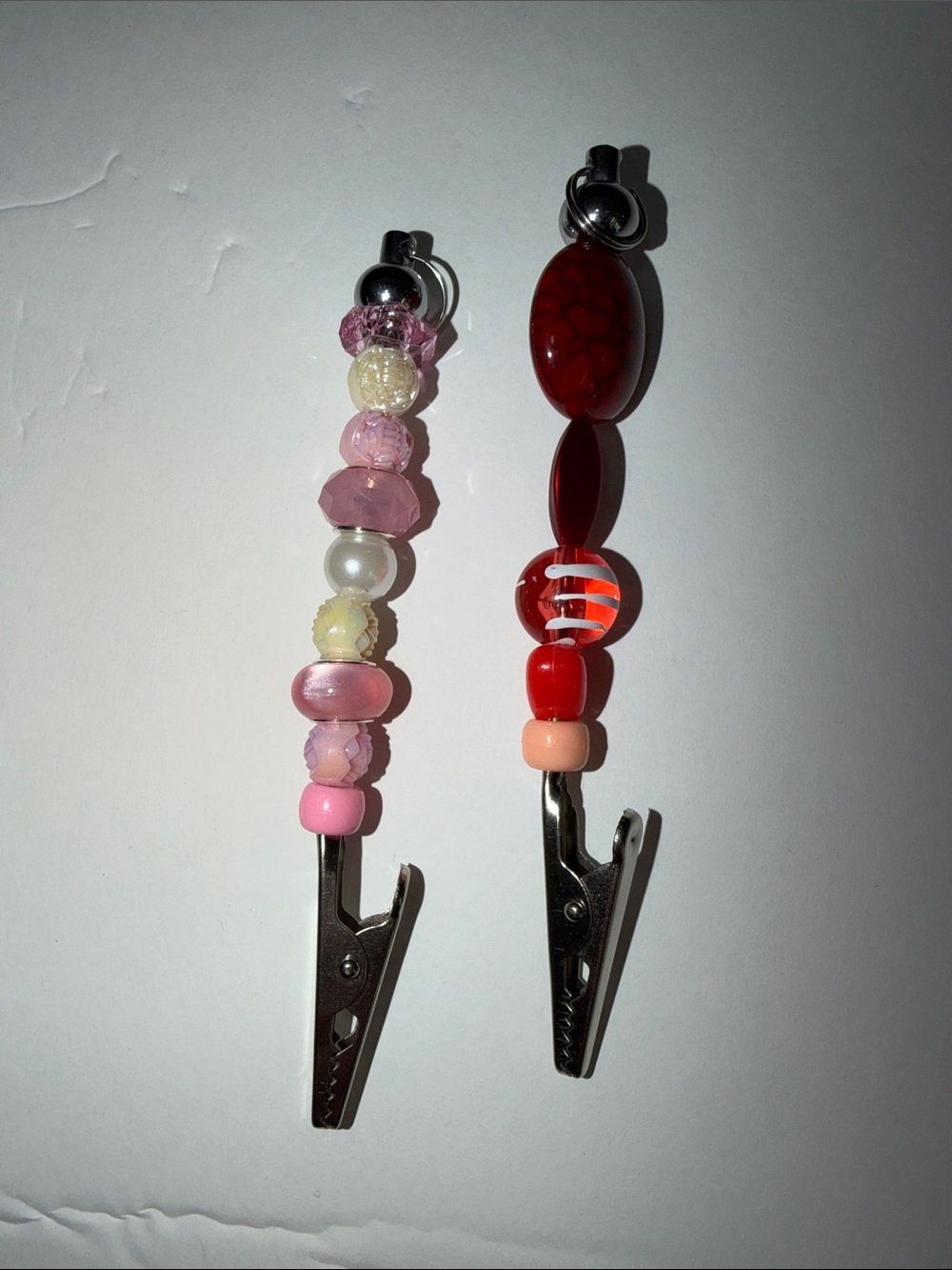 Beaded Clip Set - Pink & Red handmade set of 2